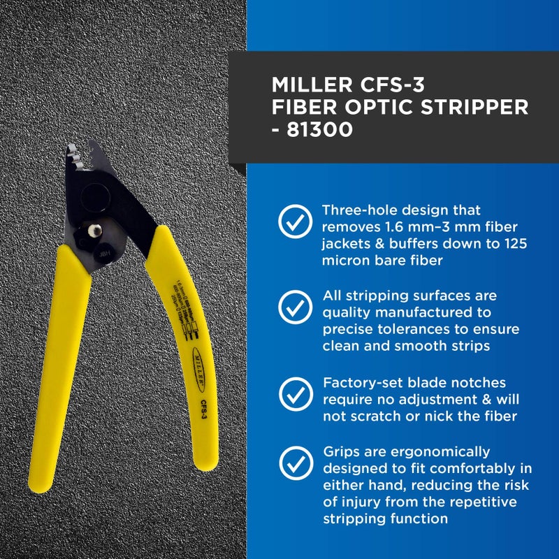 Miller CFS-3 Series Three-Hole Wire Stripper Tool for Working Technicians, Electricians, and Installers, Safe Cable-Splicing Tool, Easily Portable Wire Stripper, 4.2 Ounces - Image 2